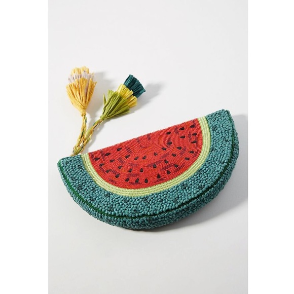 Anthropologie Handbags - Anthropologie Tasseled Watermelon Clutch OS